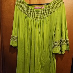 Woman Within Green Relaxed Smocked Tunic